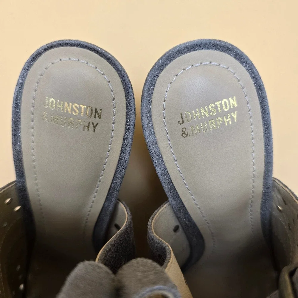 Johnston & Murphy Grey Suede Perforated Wedge Sandals 8M 78-41506 Made in Brazil